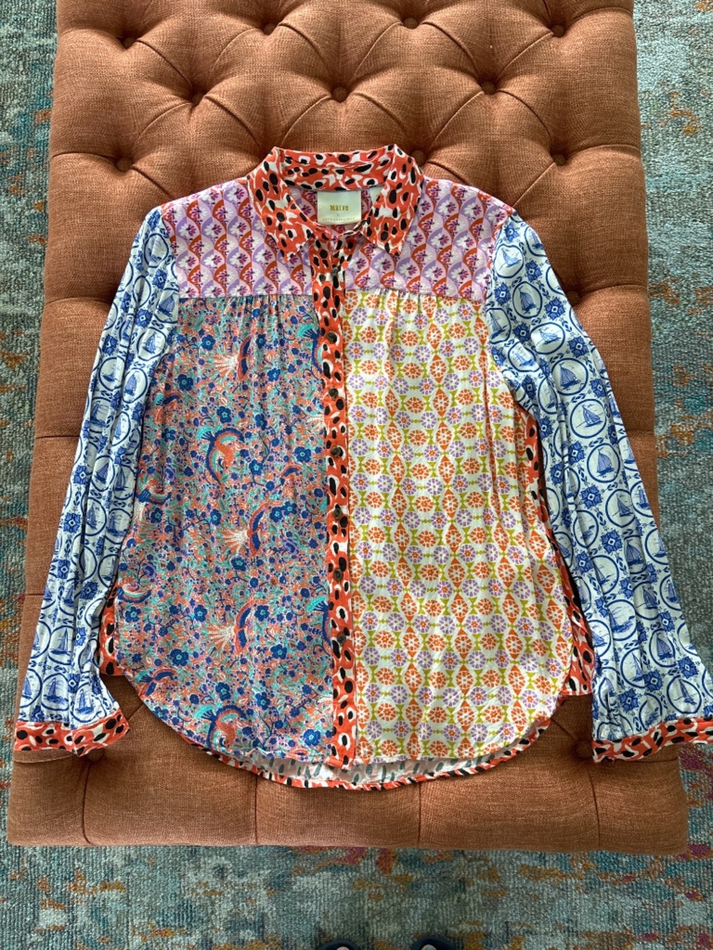 Maeve Anthropologie Mixed Print Button Up Blouse Sz S - Picture 8 of 10